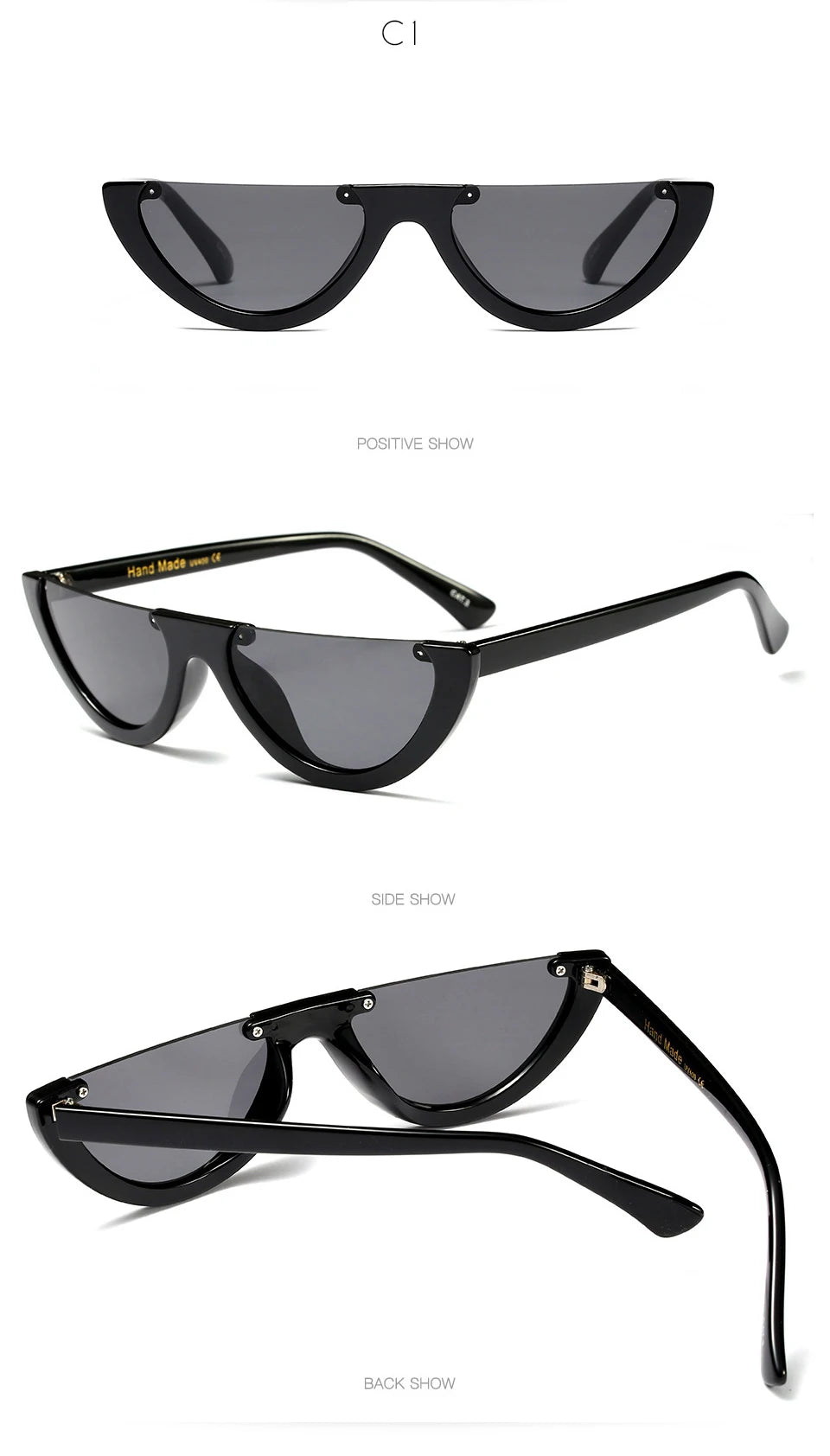 2025 Half Moon Slim Sunnies Sunglasses Women Brand Designer Retro Vintage Pink Lens Cat Eye Frame Sun Glasses Girls Shades 463B