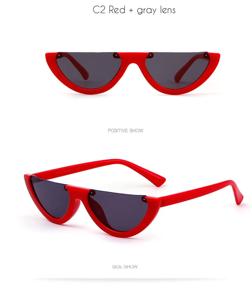 2025 Half Moon Slim Sunnies Sunglasses Women Brand Designer Retro Vintage Pink Lens Cat Eye Frame Sun Glasses Girls Shades 463B
