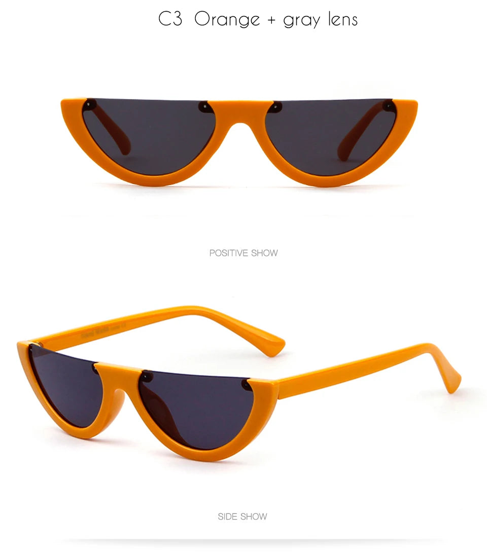 2025 Half Moon Slim Sunnies Sunglasses Women Brand Designer Retro Vintage Pink Lens Cat Eye Frame Sun Glasses Girls Shades 463B