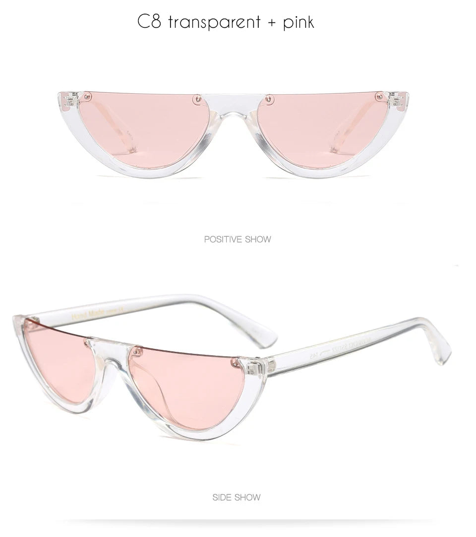 2025 Half Moon Slim Sunnies Sunglasses Women Brand Designer Retro Vintage Pink Lens Cat Eye Frame Sun Glasses Girls Shades 463B