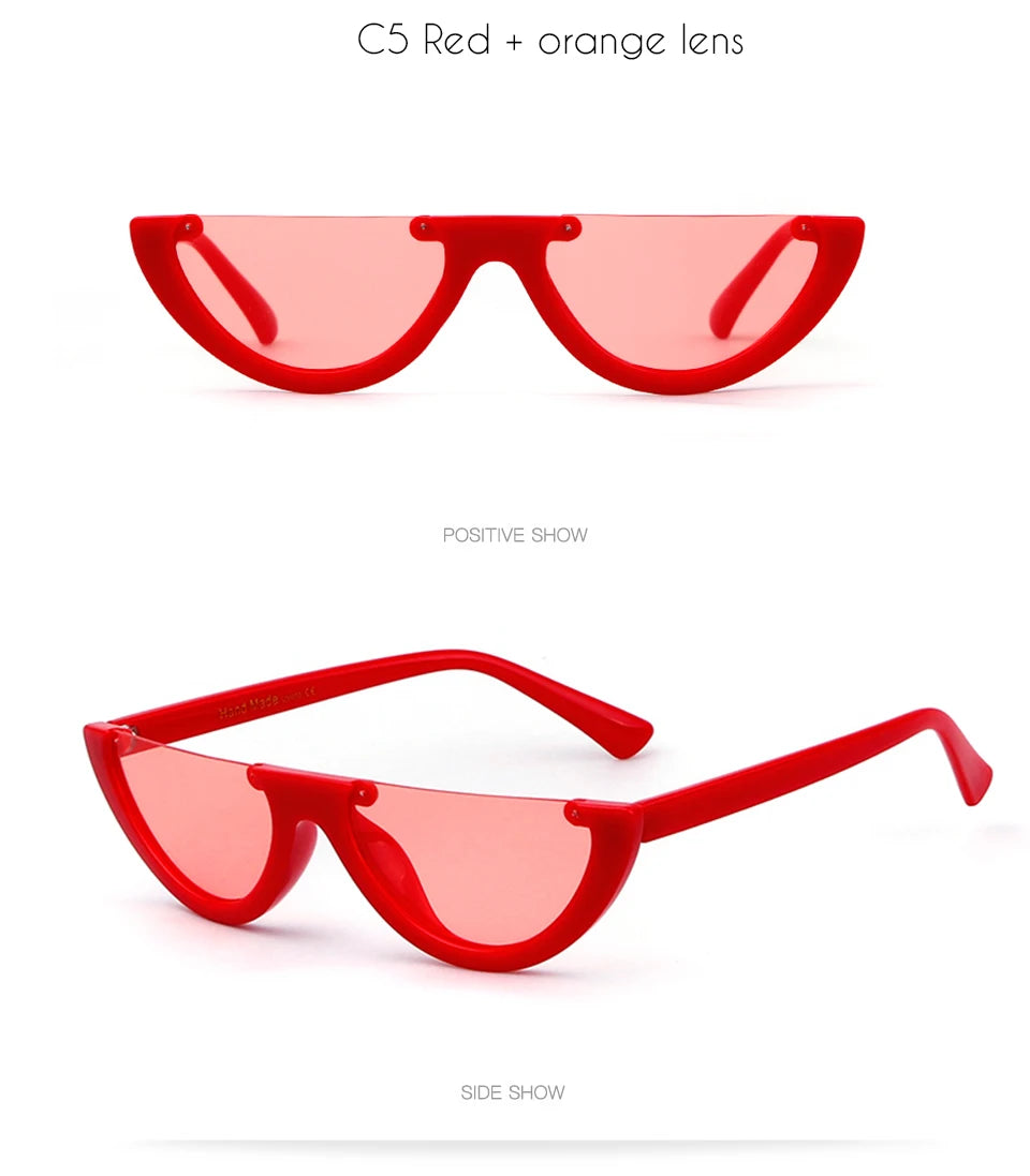 2025 Half Moon Slim Sunnies Sunglasses Women Brand Designer Retro Vintage Pink Lens Cat Eye Frame Sun Glasses Girls Shades 463B