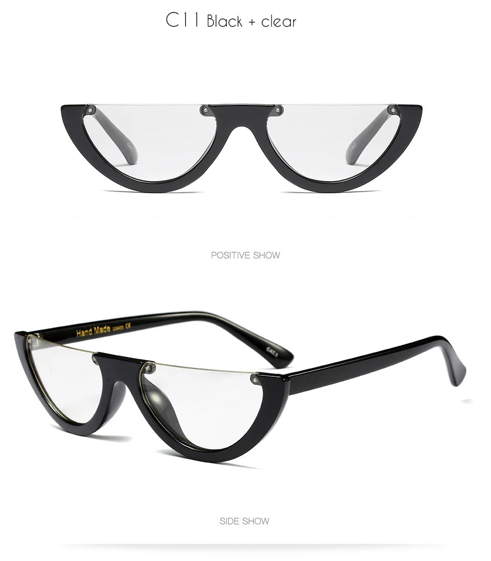 2025 Half Moon Slim Sunnies Sunglasses Women Brand Designer Retro Vintage Pink Lens Cat Eye Frame Sun Glasses Girls Shades 463B
