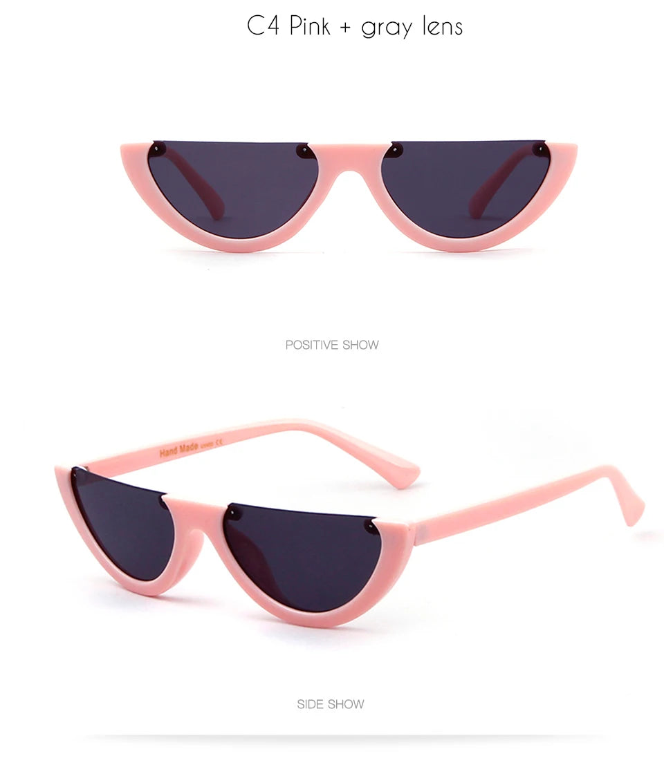 2025 Half Moon Slim Sunnies Sunglasses Women Brand Designer Retro Vintage Pink Lens Cat Eye Frame Sun Glasses Girls Shades 463B