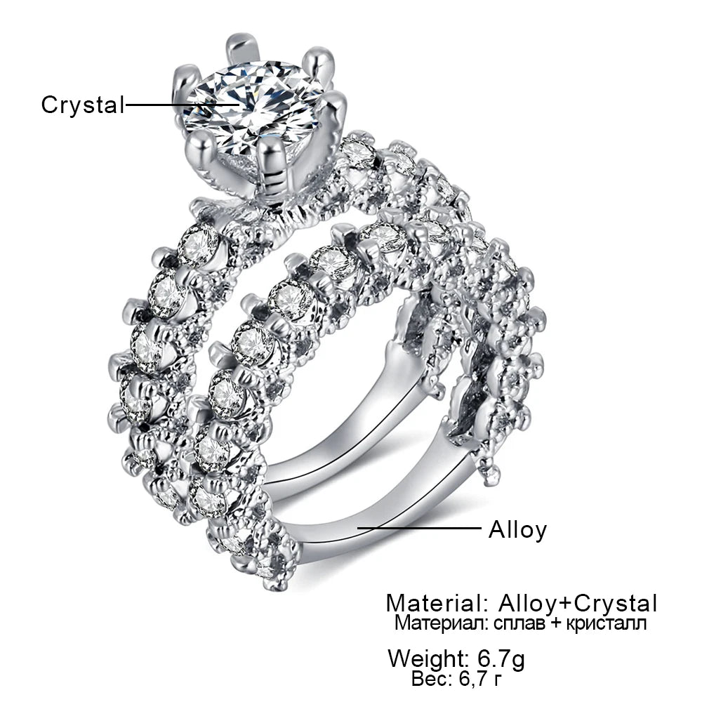 Elegant Zircon Silver Color Engagement Wedding Ring Set for Women