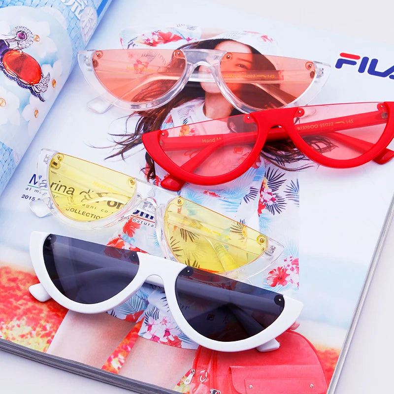 2025 Half Moon Slim Sunnies Sunglasses Women Brand Designer Retro Vintage Pink Lens Cat Eye Frame Sun Glasses Girls Shades 463B