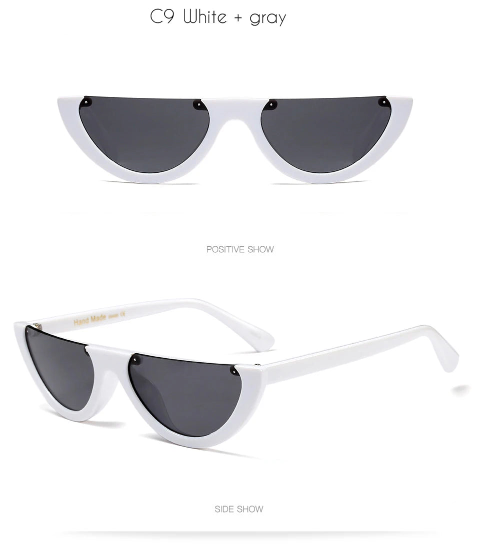 2025 Half Moon Slim Sunnies Sunglasses Women Brand Designer Retro Vintage Pink Lens Cat Eye Frame Sun Glasses Girls Shades 463B