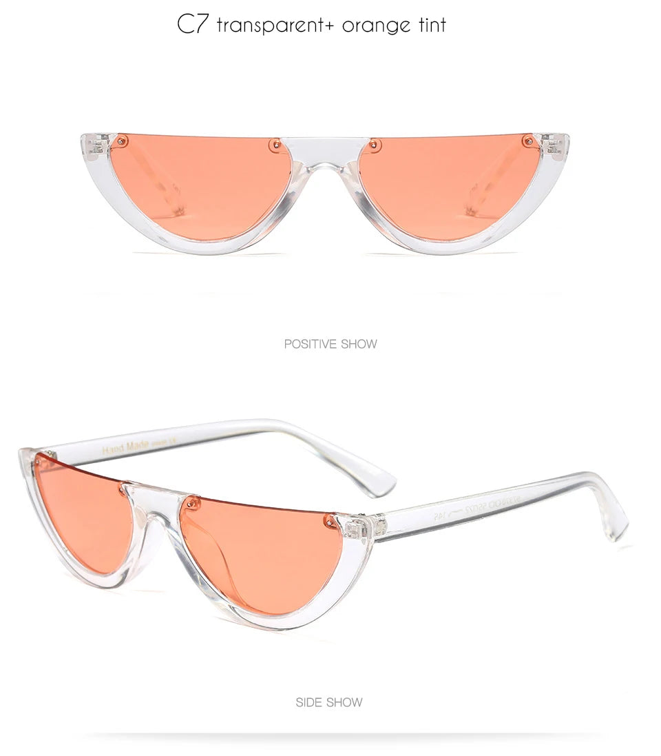 2025 Half Moon Slim Sunnies Sunglasses Women Brand Designer Retro Vintage Pink Lens Cat Eye Frame Sun Glasses Girls Shades 463B