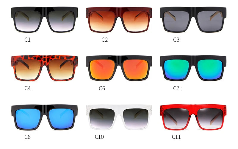 2025 Oversized Hip Hop Sunglasses Men Women Brand Design Flat Top Retro Square Black Sun Glasses Gold Plastic Chain Frame OM725