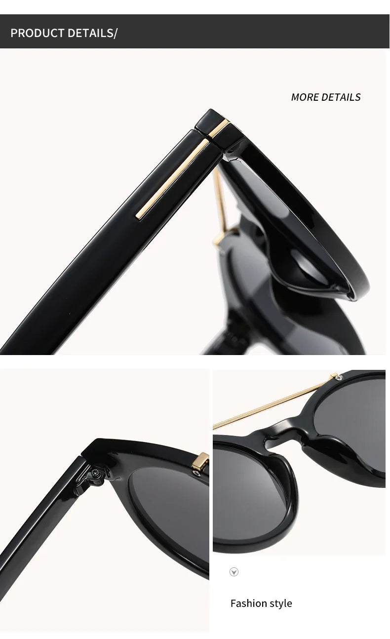 Trendy Retro Round Rivet Sunglasses Women 2025 Brand Double Bridge Shade Eyewear Colorful Lens Gray Yellow Frame Men Sun Glasses
