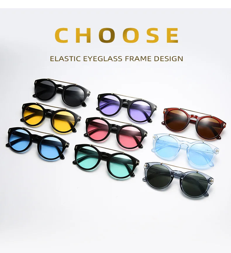 Trendy Retro Round Rivet Sunglasses Women 2025 Brand Double Bridge Shade Eyewear Colorful Lens Gray Yellow Frame Men Sun Glasses