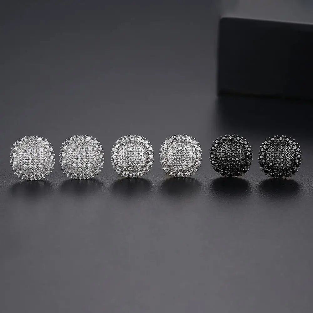 3 Colors Hip Hop CZ Stone Bling Iced Out Round Stud Earrings Cubic Zirconia Earring for Women Men Hiphop Rappy Jewelry Rose Gold