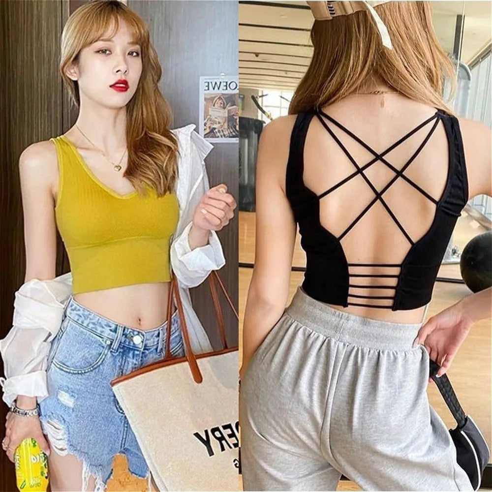 New Beauty Back Sports Bra Women Shockproof Sexy Breathable Athletic Fitness Running Gym Vest Sportswear Crop Push Up Top