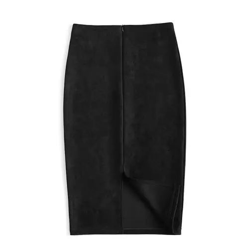 Winter Sexy Bodycon Suede Skirts 2025 Fashion Knee Length High Waist Office Skirt Korean Women Clothes Elegant Slim Pencil Skirt