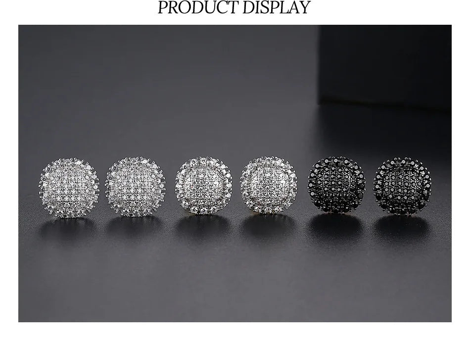 3 Colors Hip Hop CZ Stone Bling Iced Out Round Stud Earrings Cubic Zirconia Earring for Women Men Hiphop Rappy Jewelry Rose Gold