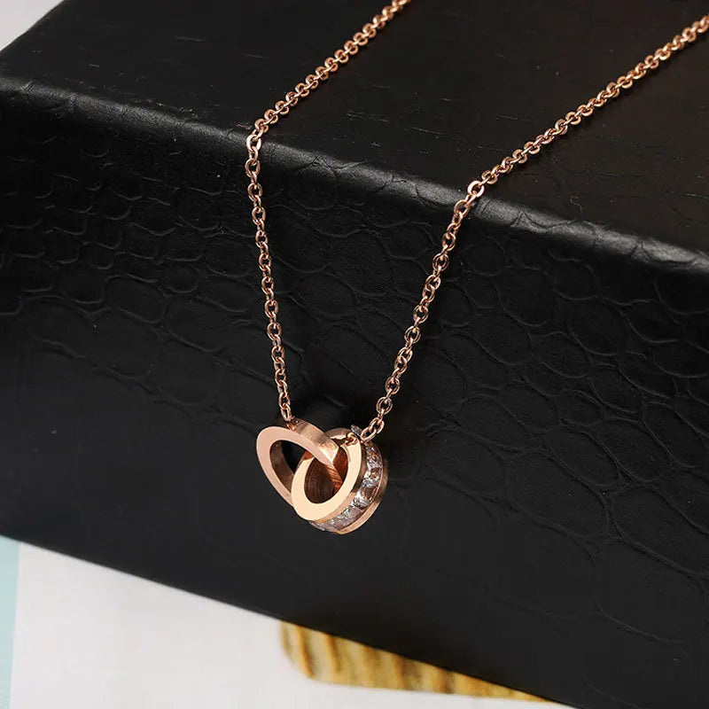 Women's Roman Numerals Pendant Necklace Titanium Steel