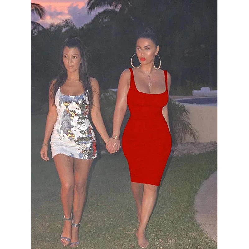 Women's Sexy Bodycon Tank Dress Sleeveless Basic Midi Club Dresses