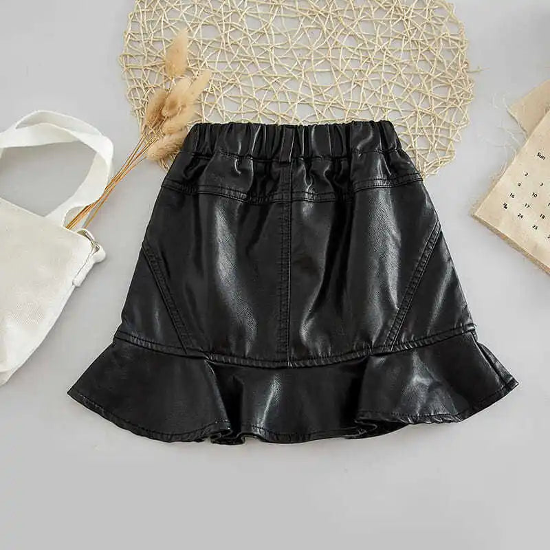 2025 new spring autumn Girls Kids leather PU zipper skirt comfortable cute baby Clothes Children Clothing