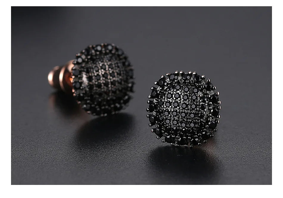 3 Colors Hip Hop CZ Stone Bling Iced Out Round Stud Earrings Cubic Zirconia Earring for Women Men Hiphop Rappy Jewelry Rose Gold