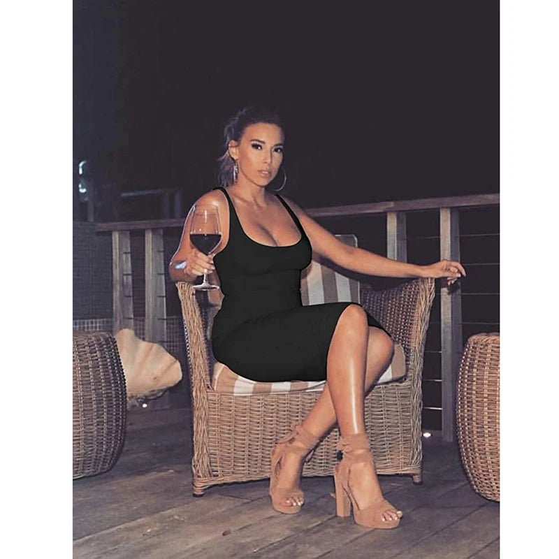 Women's Sexy Bodycon Tank Dress Sleeveless Basic Midi Club Dresses