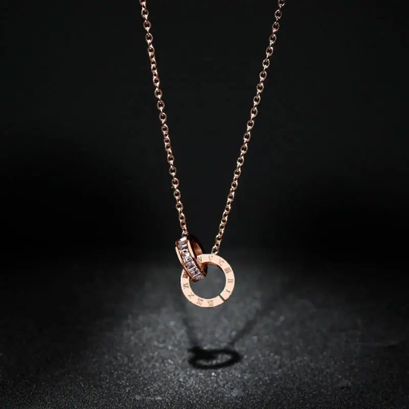 Women's Roman Numerals Pendant Necklace Titanium Steel