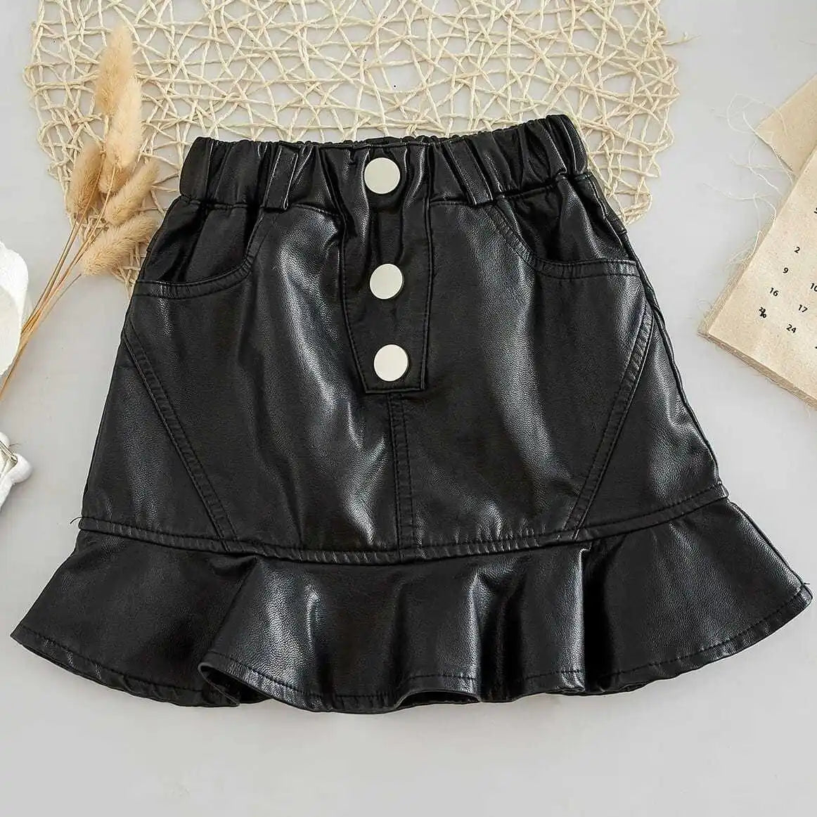 2025 new spring autumn Girls Kids leather PU zipper skirt comfortable cute baby Clothes Children Clothing