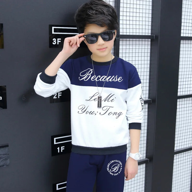 2025 Boys clothes sport suit casual sets spring letter child kids tracksuit t-shirt top and long pant 4 5 6 7 8 9 10 11 12 year
