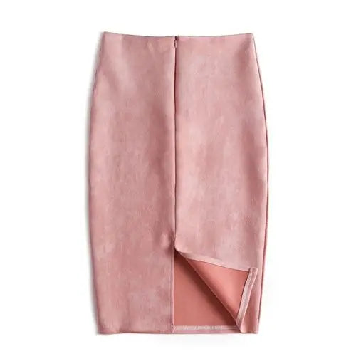 Winter Sexy Bodycon Suede Skirts 2025 Fashion Knee Length High Waist Office Skirt Korean Women Clothes Elegant Slim Pencil Skirt