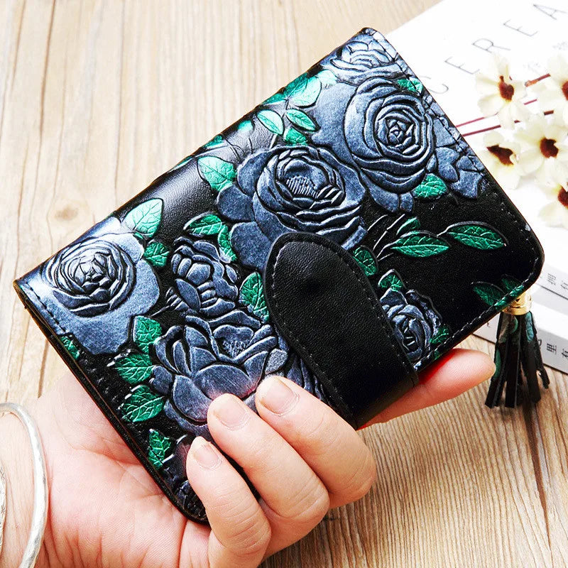 Floral Purse Short Women 2025 New Small Wallet Women Cards and Coins Cow Leather Purse Bag