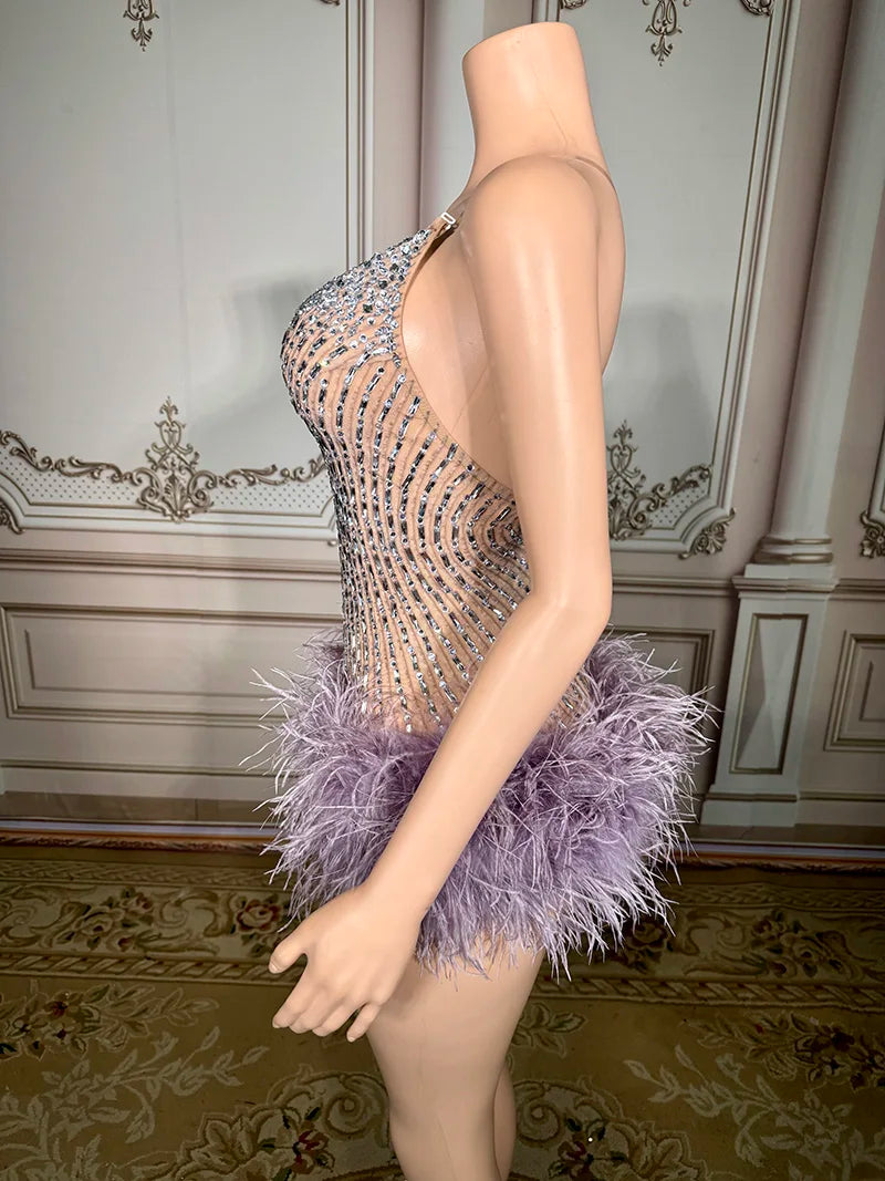 Novance Y4346 Wholesale Clothing Supplier Sexy Women's Bodysuits Skinny With Feather and Crystal Party Stage Performance Wear