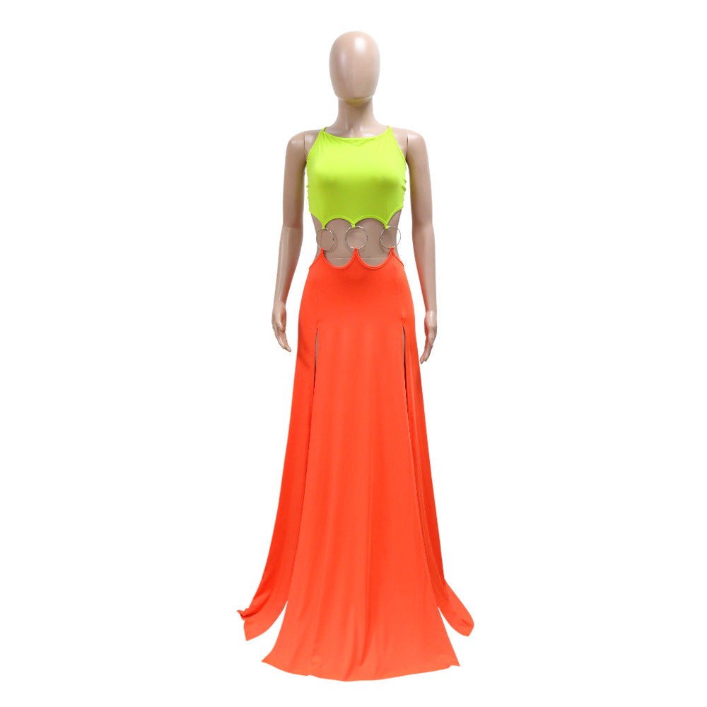 CM.YAYA Women Strap Backless Big Swing Split Maxi Long Dress 2025 Hollow Out Birthday Sexy Club Party Evening Dresses Vestidos