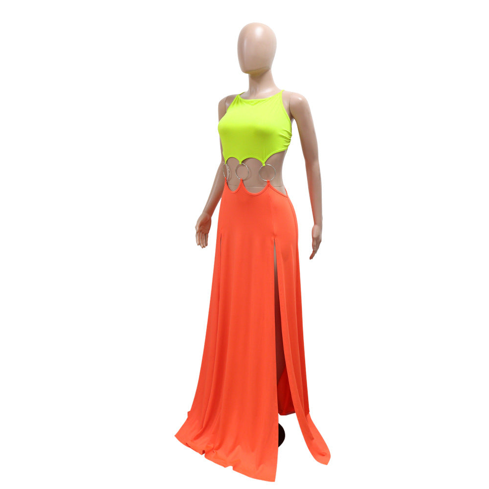 CM.YAYA Women Strap Backless Big Swing Split Maxi Long Dress 2025 Hollow Out Birthday Sexy Club Party Evening Dresses Vestidos