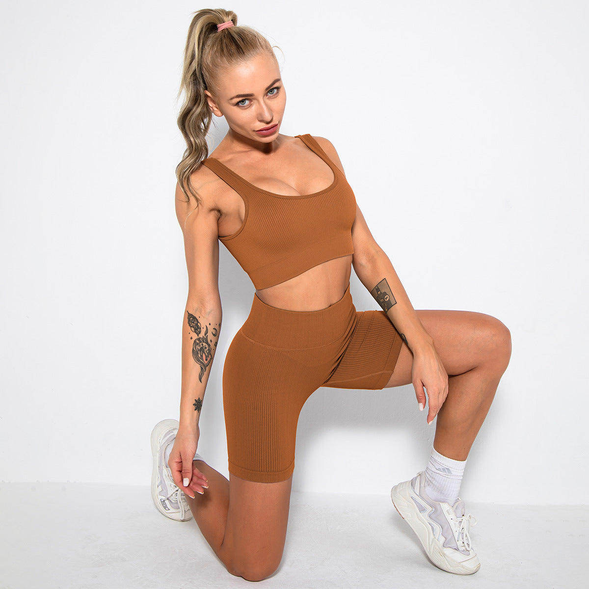 WAREBALL 2PCS Women Yoga Set Gym Set Sexy Bra Seamless Sports Shorts Workout Running Clothing Gym Wear Athletic Sport Suit
