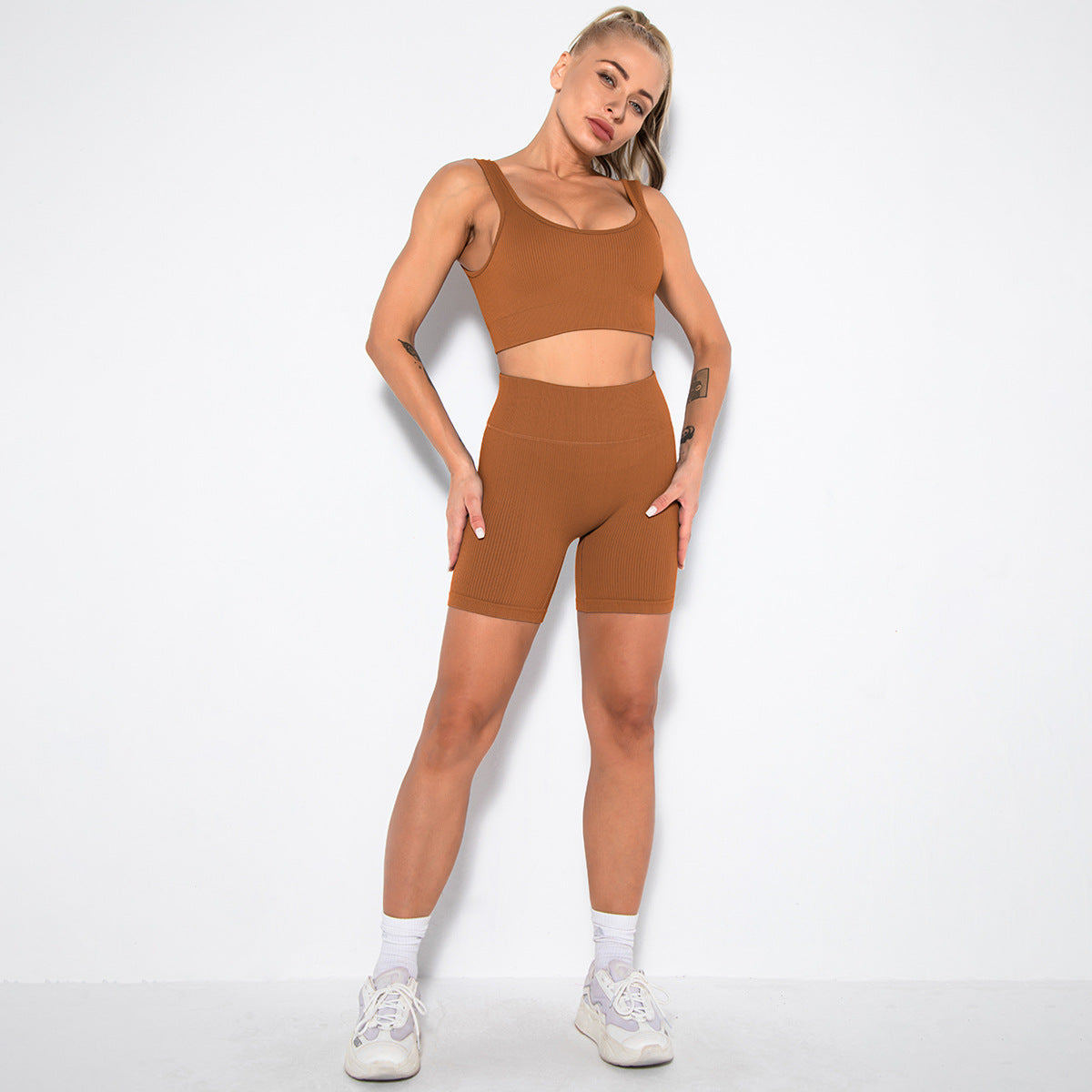 WAREBALL 2PCS Women Yoga Set Gym Set Sexy Bra Seamless Sports Shorts Workout Running Clothing Gym Wear Athletic Sport Suit