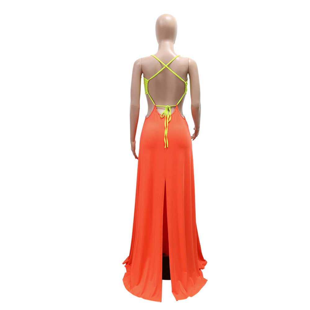 CM.YAYA Women Strap Backless Big Swing Split Maxi Long Dress 2025 Hollow Out Birthday Sexy Club Party Evening Dresses Vestidos