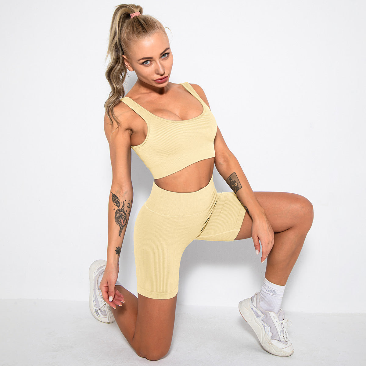 WAREBALL 2PCS Women Yoga Set Gym Set Sexy Bra Seamless Sports Shorts Workout Running Clothing Gym Wear Athletic Sport Suit