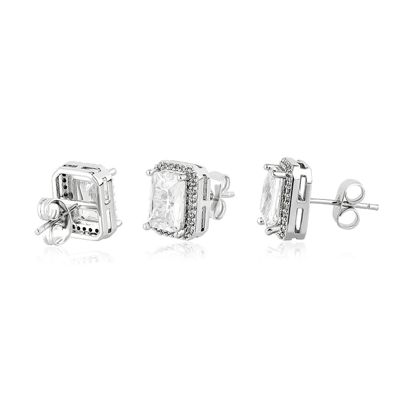 1 Pair Hip Hop 3A+ CZ Stone Pave Bling Ice Out Geometric Square Stud Earrings for Men Rapper Jewelry Gold Silver Color