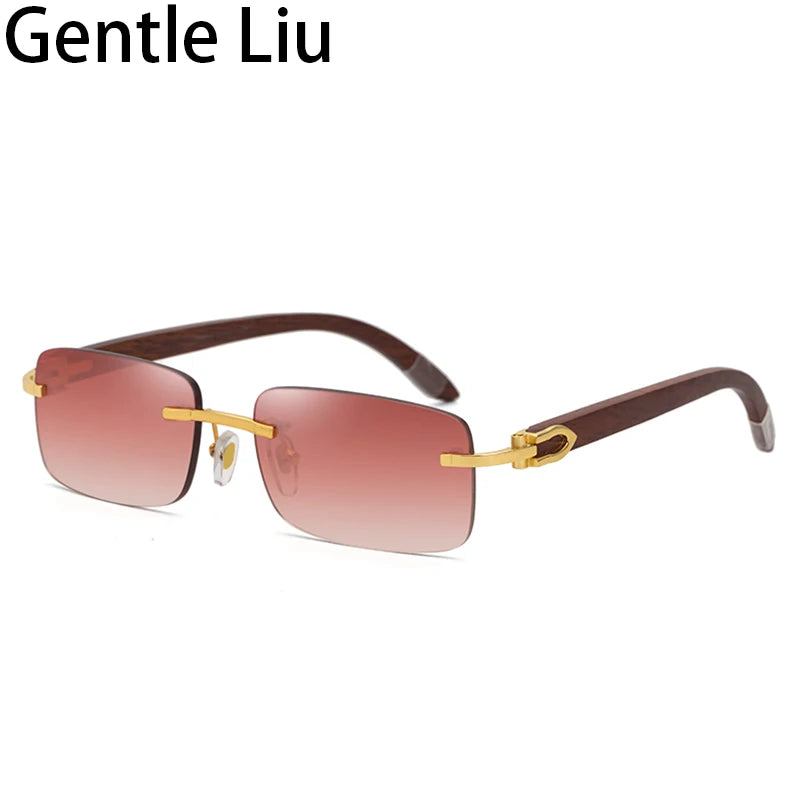 Natural Rimless Wooden Sunglasses Men Women 2025 Trendy Original Wood Sun Glasses for Male Retro Rectangle Eyewear Shades Uv400
