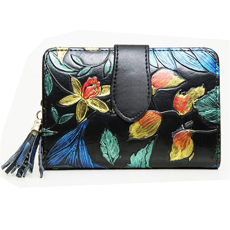 Floral Purse Short Women 2025 New Small Wallet Women Cards and Coins Cow Leather Purse Bag
