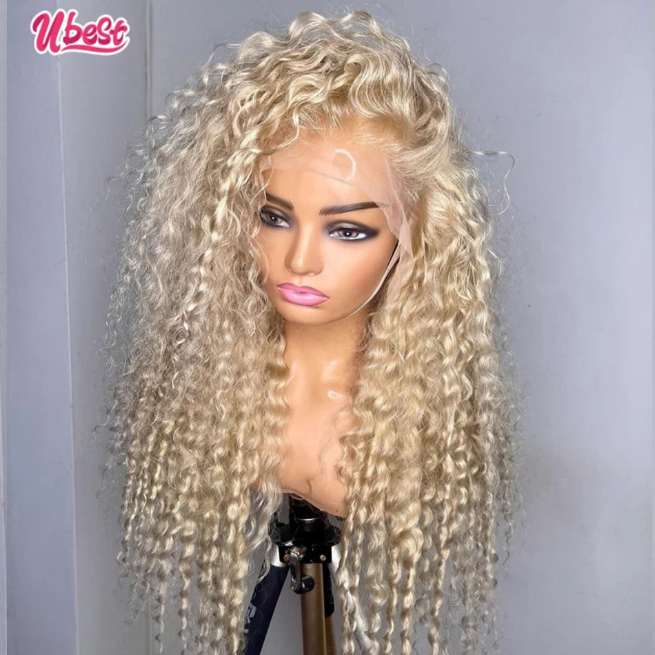 13x4 Transparent 613 Honey Blonde Colored Curly Lace Frontal Wigs Human Hair 180% Remy Water Wave Human Hair Wig For Woman Ubest