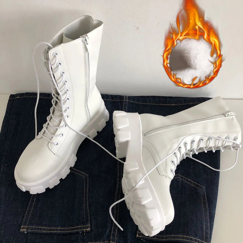 New Mid Calf Lace-up Ladies Chelsea Zipper Boots
