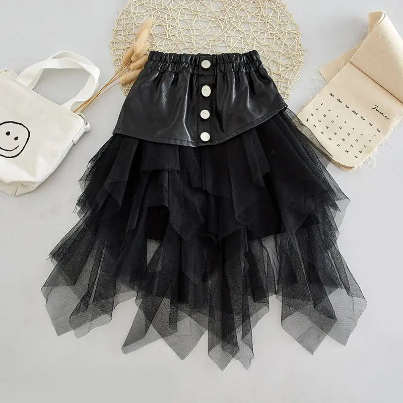 2025 new spring autumn Girls Kids leather PU zipper skirt comfortable cute baby Clothes Children Clothing