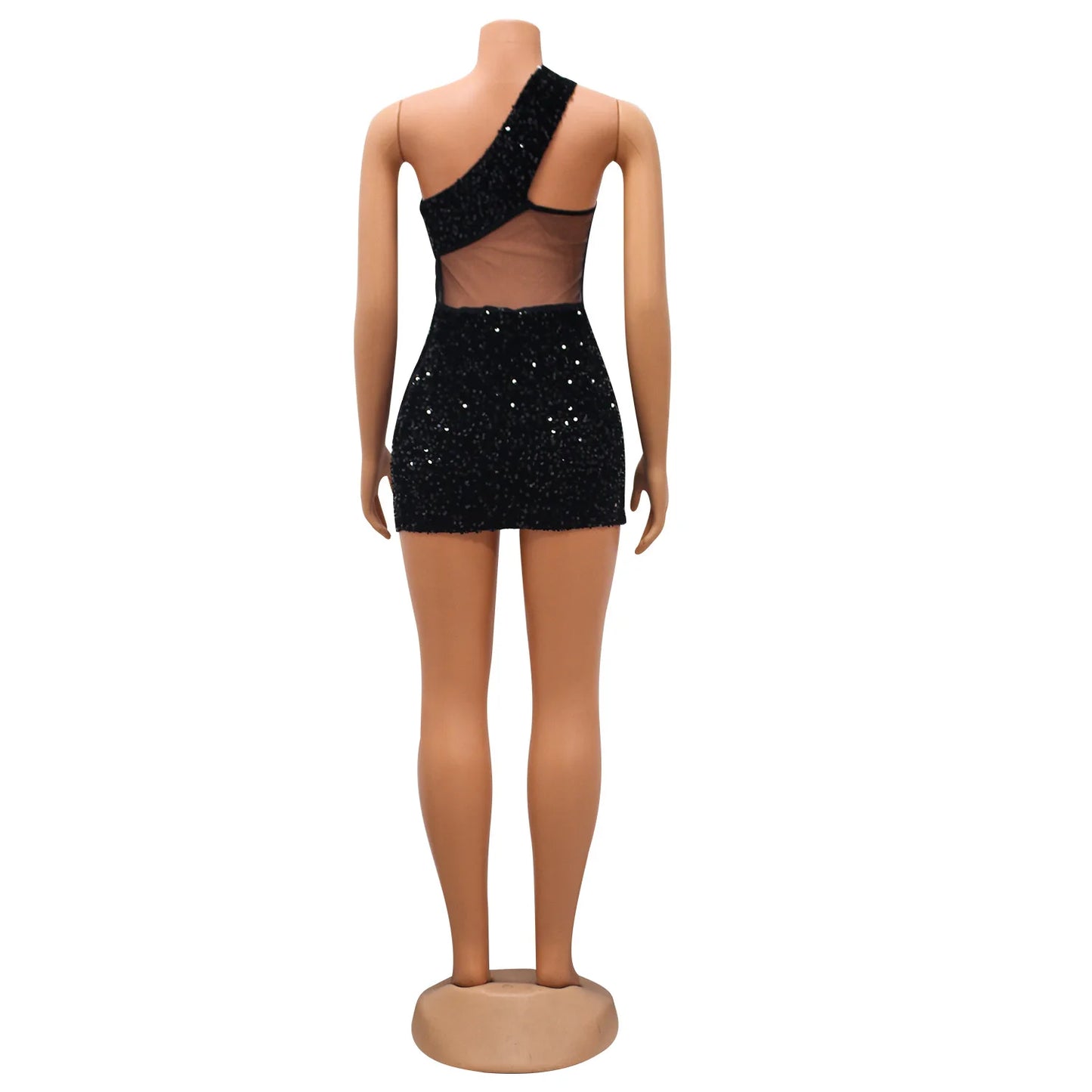 CM.YAYA Women Sequined Halter Neck Sleeveless Bodycon Mesh Patchwork Mini Midi Dress 2023 Summer Sexy Club Party Evening Dresses