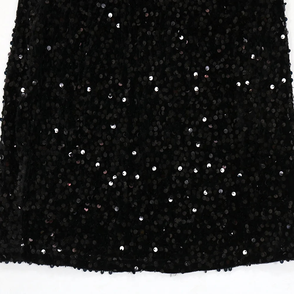 2023 Summer Women Sleeveless One Shoulder Bodycon Sexy Glitter Sequined Mesh Patchwork Mini Dress For Women Birthday Party