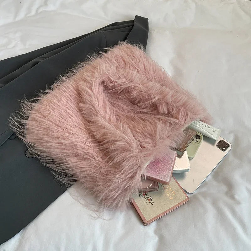 2025 NEW Wool Women's Plush Shoulder Bags Y2k Hot Faux Fur Lady Bag Large Capacity Fashion Female Furry Purse Tote Handbags