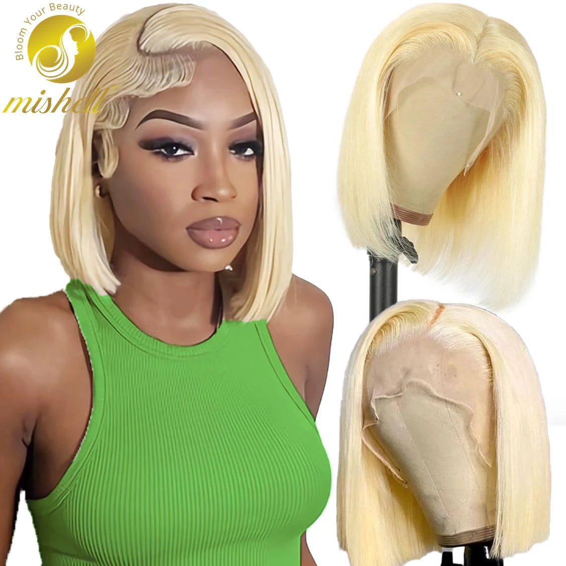 Mint Green Bob Wig Human Hair 200% Density 13x4 Transparent Straight Lace Front Wigs Pre Plucked with Baby Hair for Black Women