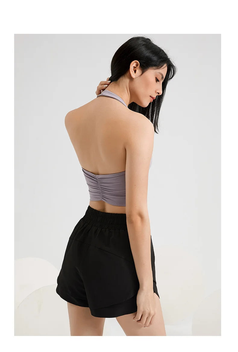 Sexy Halter Padded Athletic Sport Bra Women Backless Workout Gym Yoga Crop Top Fitness Bra with Built In Bra