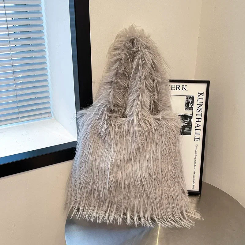 2025 NEW Wool Women's Plush Shoulder Bags Y2k Hot Faux Fur Lady Bag Large Capacity Fashion Female Furry Purse Tote Handbags