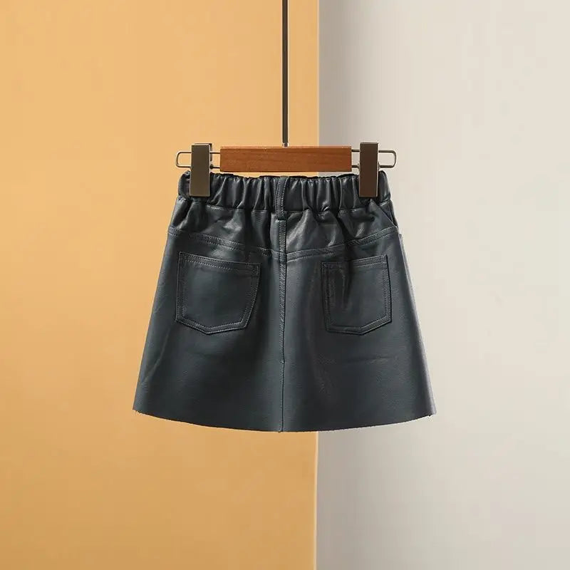 2025 new spring autumn Girls Kids leather PU zipper skirt comfortable cute baby Clothes Children Clothing