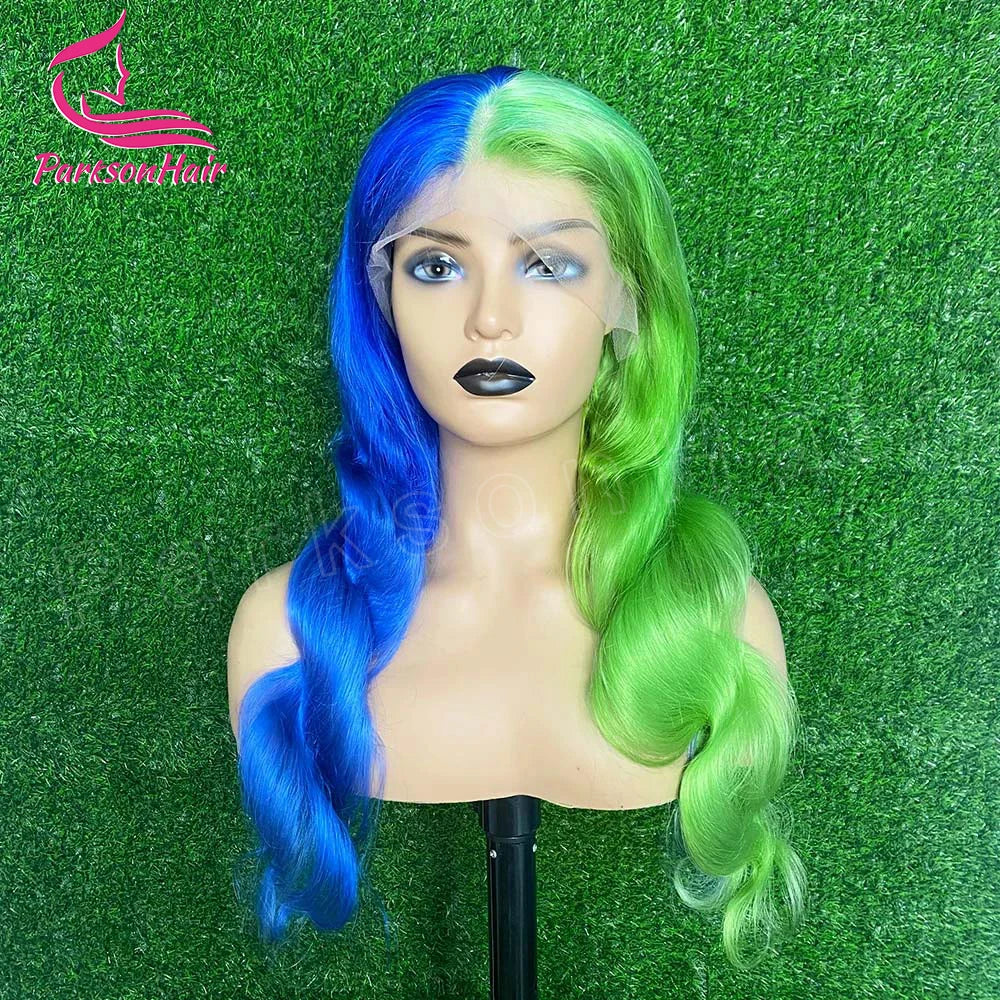 Highlight Black With green 13x6 HD Lace Frontal Wigs Human Hair Wig For Black Women Brazilian Hair Glueless T Part Lace Wigs