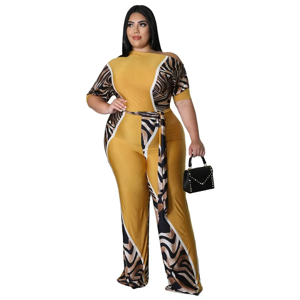 Wmstar Jumpsuit Plus Size Women Clothes Summer Printed Left Off Shoulder with Sashes Offiice Ladies Wholesale Dropshipping 2022